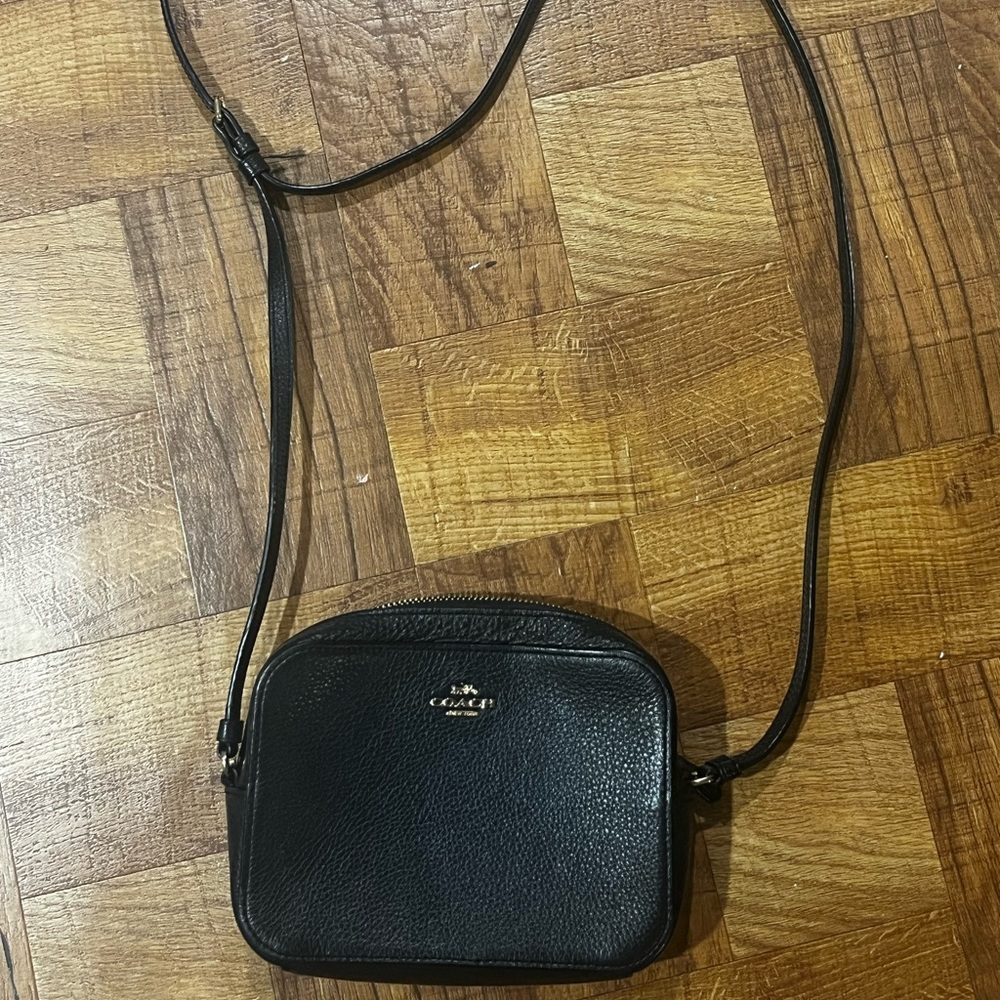Coach Black Pebbled Leather Mini Crossbody with Gold Logo